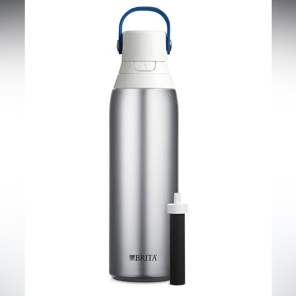 BRITA Stainless Steel Filtered Water Bottle – Silver | Extra Filters Included
